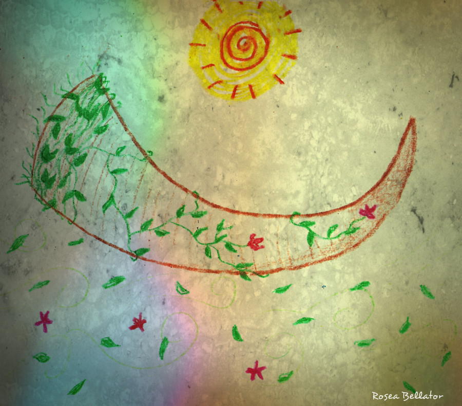 O Chifre, o Sol, a Natureza e suas fases - são símbolos do Deus Tríplice. Desenho feito por Rosea Bellator.
