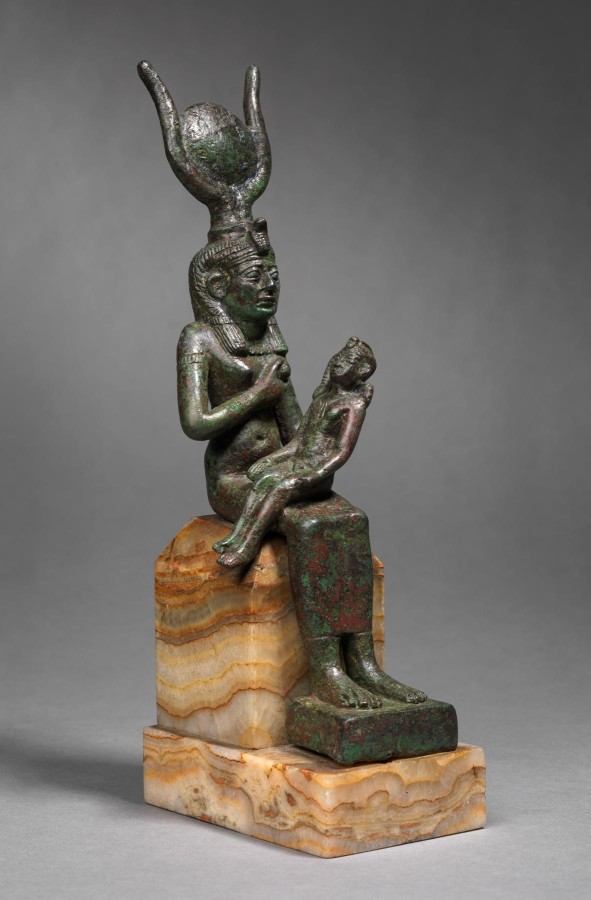 Estátua egípcia de bronze de Ísis e Hórus, 715-332 aC.